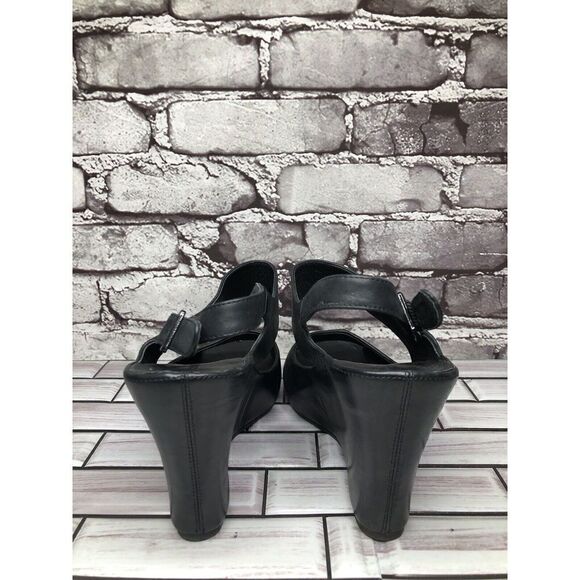 Chocolat Blu Cortez Black Leather Platform Wedge Strap Sandals Women Sz 9M US/40 - Picture 6 of 16